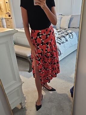 Reiss Black and Coral Floral Skirt